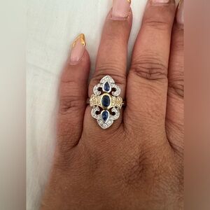 vintage 18K/14k yellow and white gold with diamond and sapphire ring.  size 9.